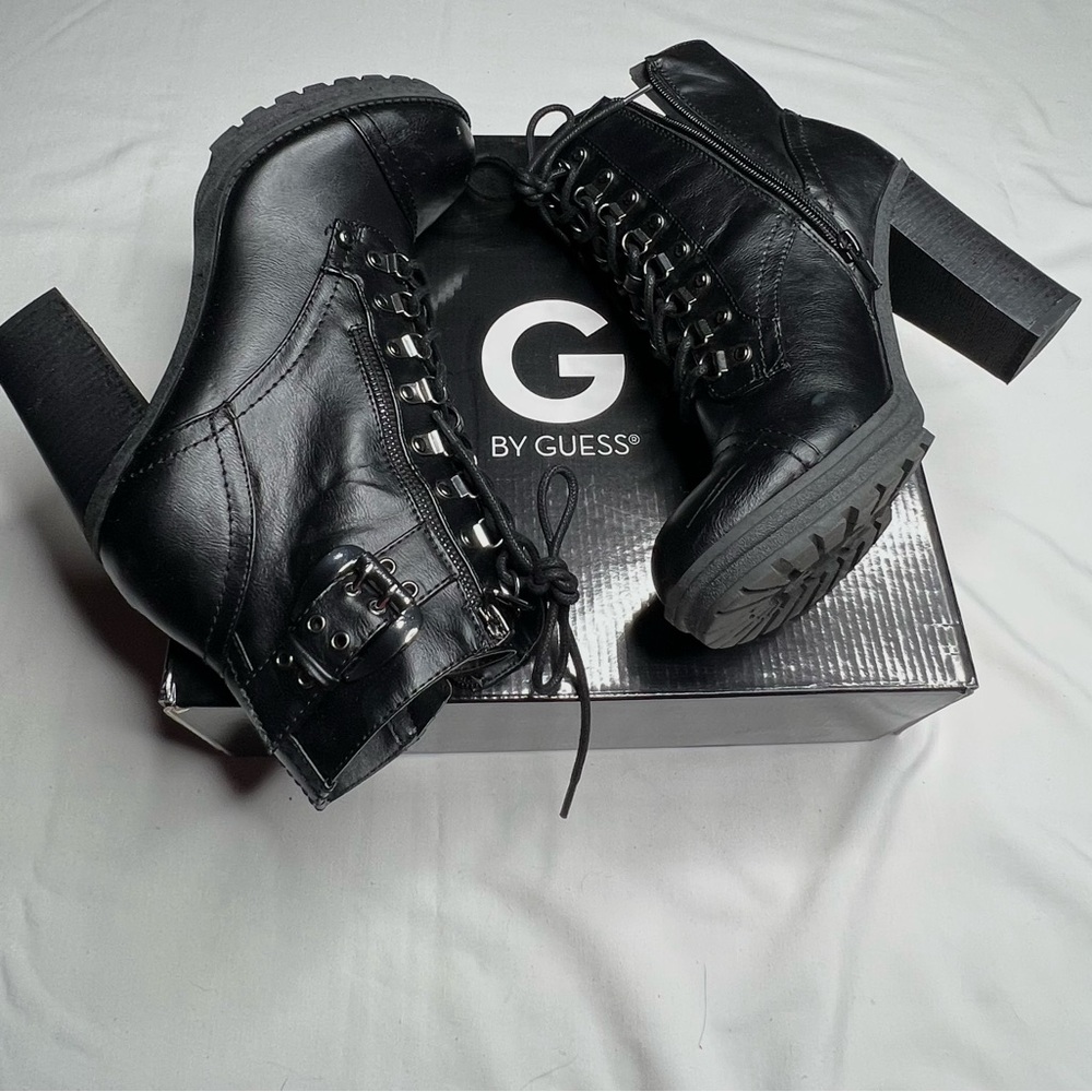 Guess Gimmy Black Leather Boots Sz 8.5